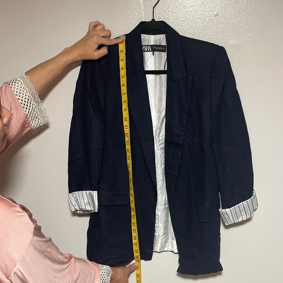 ZARA blazer in blue and white with striped cuffs - Picture 4 of 4